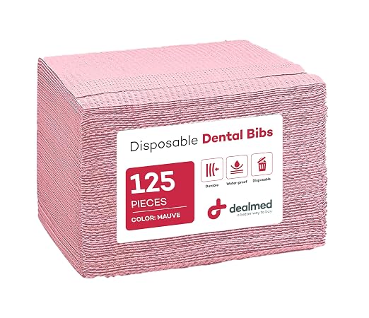 Dealmed Disposable 13.5" x 18" Dental Bibs, Made in USA, 2-Ply Tissue/Poly, Bulk Tattoo Bibs, Great for First Aid Kits and Medical Facilities (Mauve, Pack of 125)