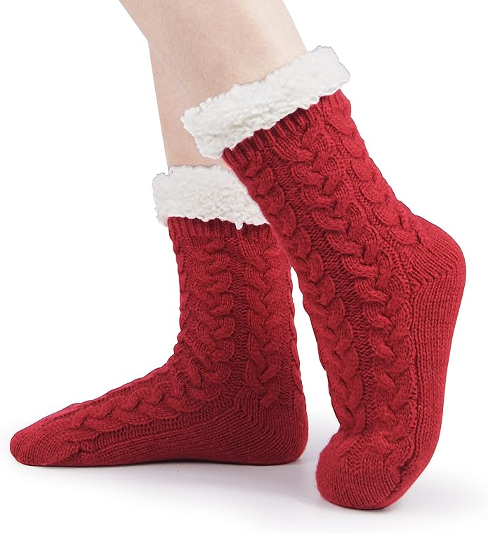 BenSorts Women Winter Thick Slipper Socks with Grippers Non Slip Warm Fuzzy Socks Christmas Gifts