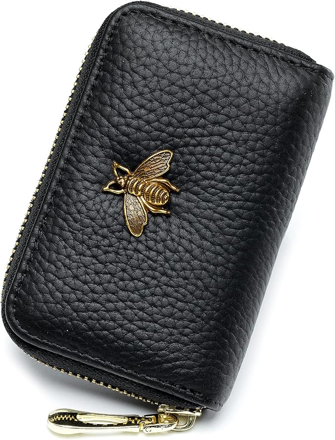 imeetu RFID Credit Card Holder, Small Card Wallet Women, Leather Card Case | Genuine Leather Women's Card & id Cases, Change Coin Purse with Zipper Keychain id Window, 20 Colors & 3 Styles, Daily, Gifts