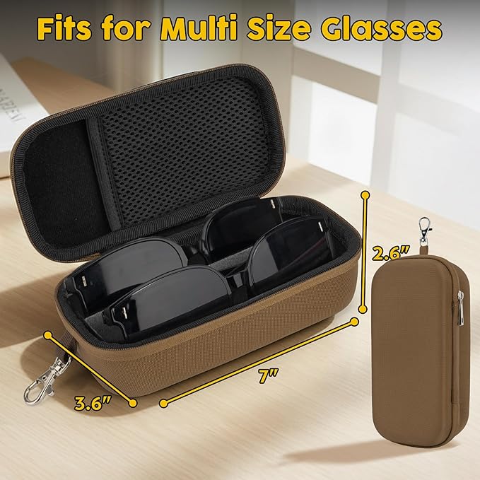 Double Eyeglasses Case,Hard Shell Glasses Case Travel Sunglasses Organizer with Adjustable Slot & Clip for Men Women