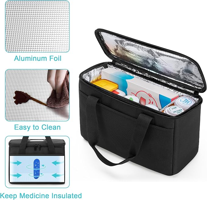 Trunab Insulated Medicine Storage Bag Travel Pill Bottle Organizer,Black | Medication Bag for Prescription, Insulin, Supplements or Medical Supplies,Bag Only