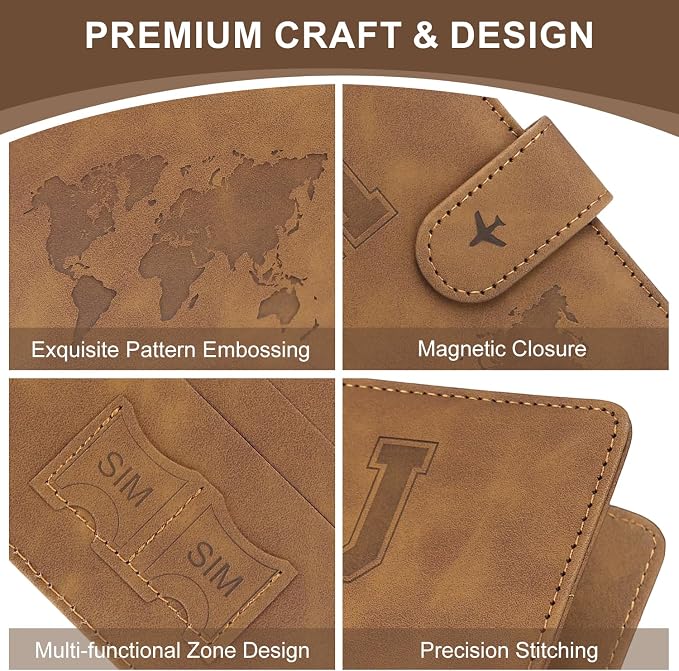ILIYAH-Passport Cover-Passport Holder Travel Wallet-RFID Blocking Passport Case Travel Accessories Card Holder Wallet Unisex Travel Gifts (Brown L)