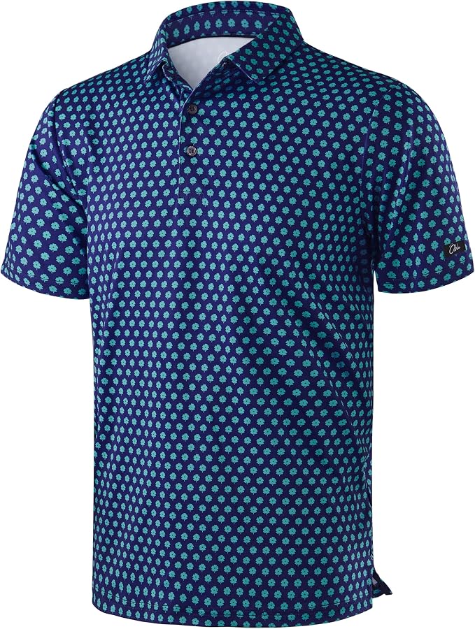 Obla Mens Golf Polo Shirts Short Sleeve Dry Fit Performance Moisture Wicking Casual Print Collared Golf Shirts for Men
