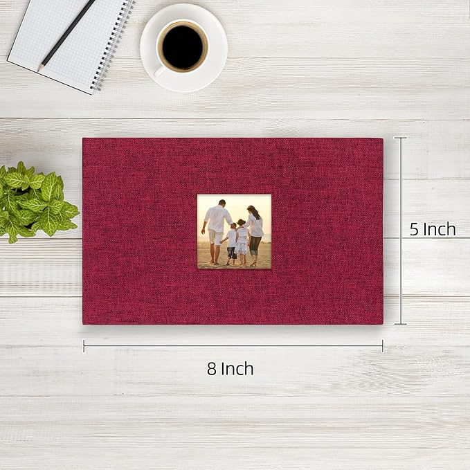 potricher Small Photo Album 4x6 100 Photos Linen Cover Picture Photo Book for Family Wedding Anniversary Baby Vacation (Red,100 Pockets)