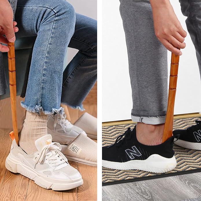 Premium Wooden Shoe Horn, 2 PCS Shoehorns Durable, 13" Long Handle Shoe horns, Lazy Shoe Helper Spoons for Seniors, Kids, Pregnancy, Men, Women