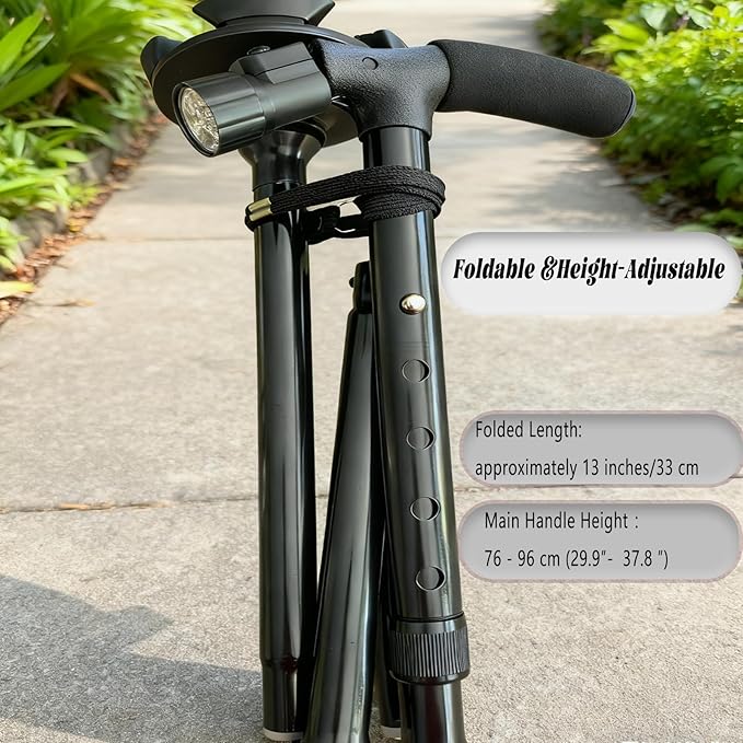 2026 New Smart Walking Cane, Upgrade Smart Walking Canes for Men Women with Alarm, with Light, Foldable Dual Handles, Adjustable Canes for Elderly, Gift for Veterans & Parents