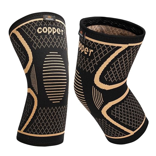 INDEEMAX Copper Knee Brace for Women Men 2 Pack, Knee Compression Sleeve for Knee Pain, Arthritis, Running,Sports and Recovery Support, M