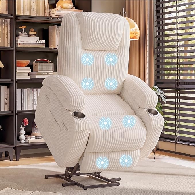 Flamaker Power Lift Recliner Chair Electric Lift Recliner for Elderly | Power Lift Recliner Chair with Cup Holders Side Pockets for Living Room (Corduroy, Beige)
