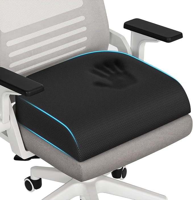 TranquilRelax Memory Foam Seat Cushion for Office Chair, 3-Inch, Black | Medium-firm Support for Long Sitting, Washable Mesh Cover, Non-slip Base, Perfect for Car Seats & Short Drivers