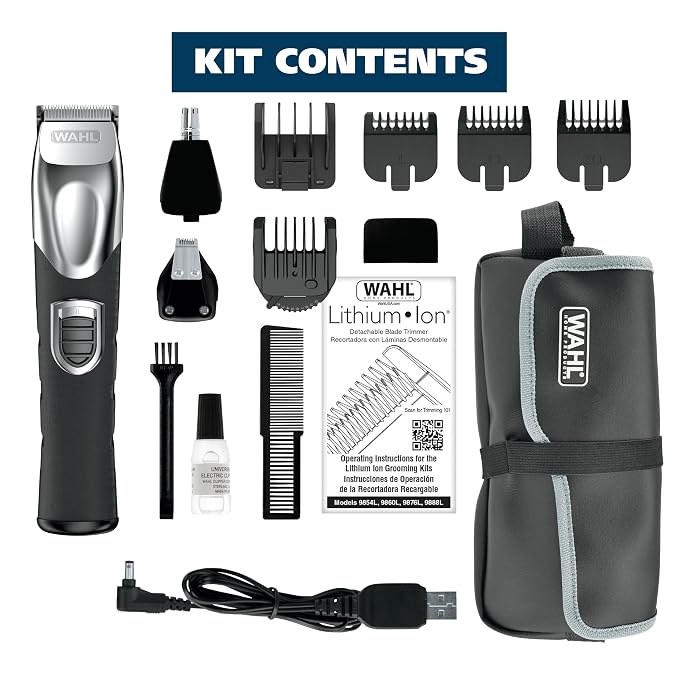 Wahl USA Rechargeable Lithium Ion All in One Beard Trimmer for Men | Hair Trimmer For Beard Grooming, Detailing Edges, Ear & Nose Hair Clean Ups, Multi-Attachment Head Trimmer – Model 9854-600B