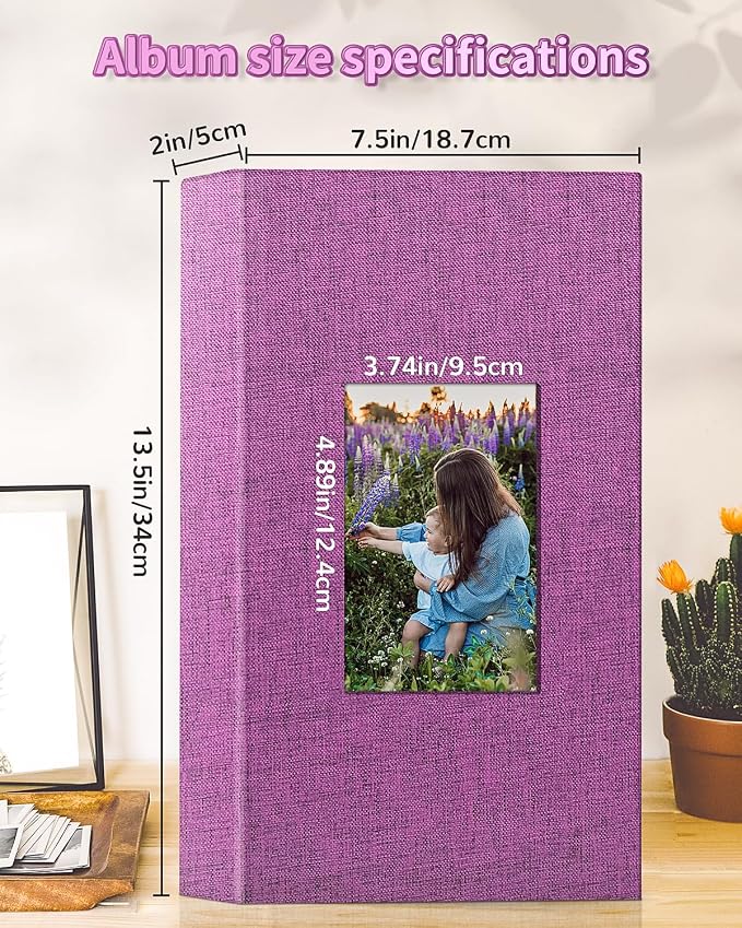 Artfeel Photo Album 4x6 with 300 Pockets,Slip-in Picture Albums,Linen Cover Memory Book with Front Window,White Page Vertical Photo Book for Wedding,Family,Anniversare,Baby,Vacation