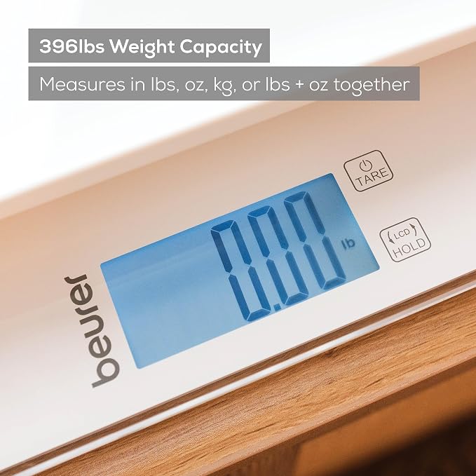 Beurer BY82 Multifunctional Baby Scale for Babies, Pets, Kids, & Adults up to 396lbs, Measures in 4 Units with Backlit Digital Display & Hold Function for Accuracy, Pet Scale for Cats and Dogs