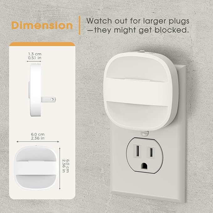 Briignite LED Night Lights Plug Into Wall,2 Packs Plug in Night Light with Dusk to Dawn Sensor, Foldable Plug Nightlight Adjustable Brightness, for Bathroom, Hallway, Kitchen