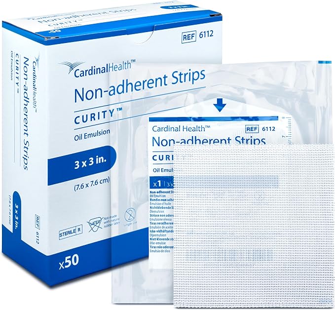 Curity™ Gauze Sponges – 3" x 3", 12‑Ply, Box of 50 - Sterile Oil‑Emulsion Gauze, Gentle Non‑Stick Wound Dressing for Sensitive Skin & Post‑Op Care - 6112