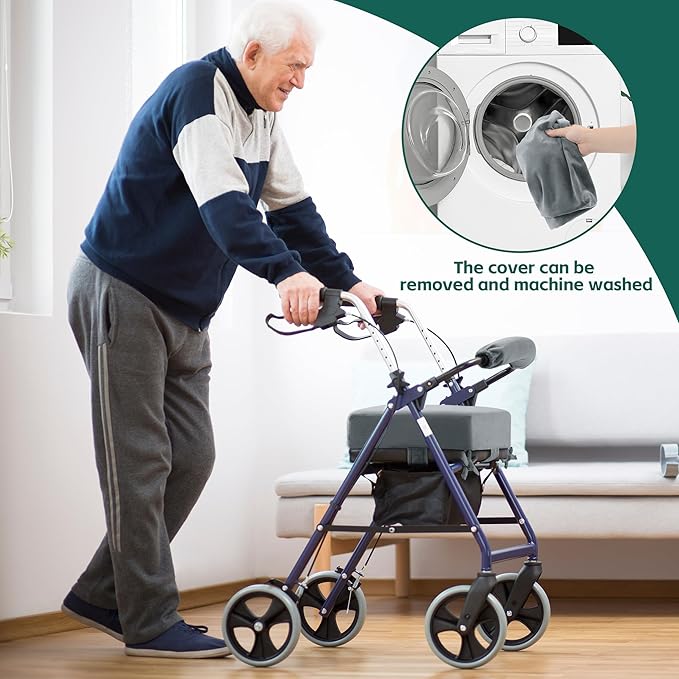 BALAPET Non-Slip Rollator Walker Seat Cushion and Backrest Cover Set for Elderly,Thickened 3in Supportive Memory Foam Walker Seat Cushion, Walker Seat Accessories for Seniors(Gray)
