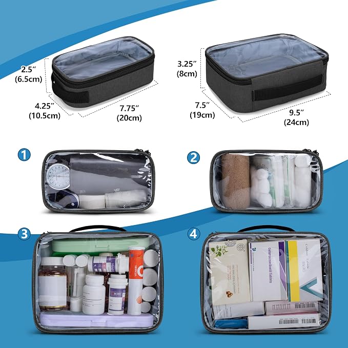 BAFASO Large Pill Bottle Organizer with 4 Inner Removable Pouches, Black | Medicine Bag Come with Shoulder Strap, BAG ONLY.