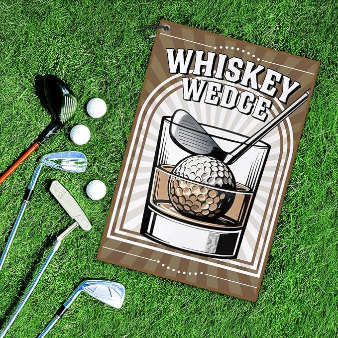 DYJYBMY Whiskey Wedge Brown Printed Golf Towel with Clip, Retro Golf Towel for Men, Anniversary Golfing Gifts for Husband, Retirement Thank You Gifts for Golfing Lover Family Dad Grandfather Uncle