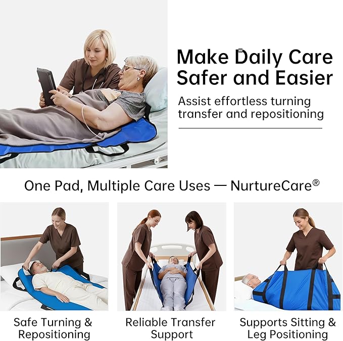 Upgraded 3-Layer Comfort Positioning Bed Pad with Handles Washable Waterproof Transfer Board for Turning Moving Patient Inconvenience Care Transfer Sheet, 60"x40", Extra Large, Ocean Teal