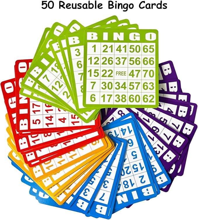 SEETOOOGAMES Deluxe Bingo Game Set - Metal Cage, 50 Bingo Cards, 500 Paper Sheets, 500 Chips, 75 Balls, Plastic Master Board - Great for Large Groups, Family Games Nights Parties (Round Cage)