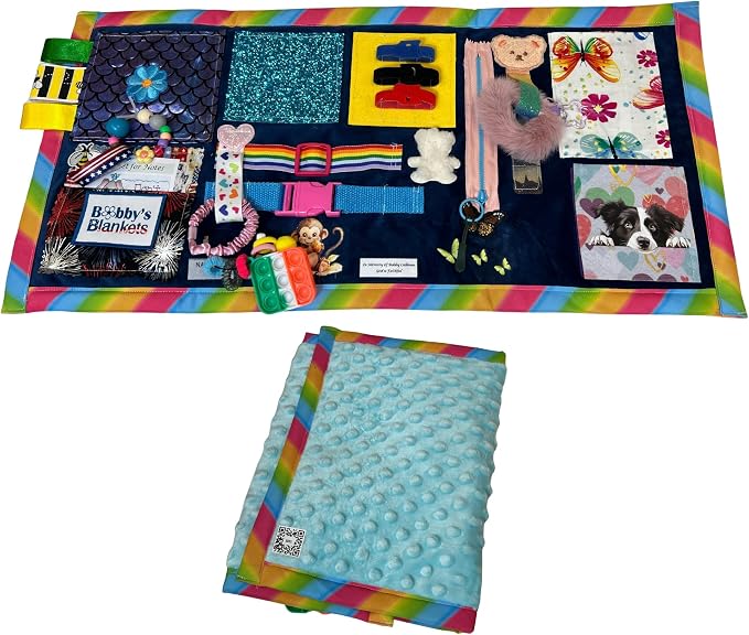 Bobby’s Blankets Premium Sensor Fidget for Alzheimer’s, Dementia, Autism, Asperger’s, Anxiety; Calming Comfort with 20+ Fidget and Texture Elements; 12”x24”