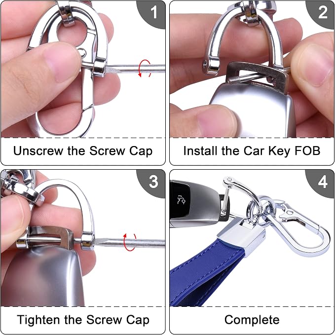 Wisdompro Genuine Leather Car Keychain, Universal Key Fob Keychain | Leather Car FOB Key Chain Holder for Men and Women, 360 Degree Rotatable, with Anti-lost D-ring and 3 Keyrings