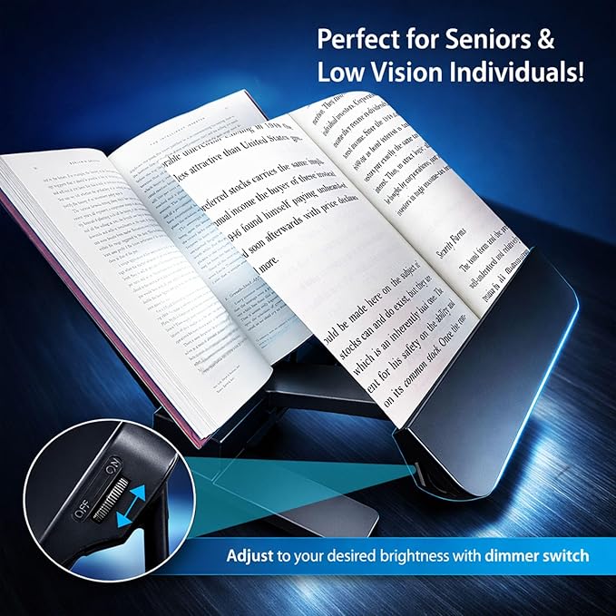 MAGNIPROS LED Page Magnifier with Stand – Full Page Lighted Magnifying Glass for Reading Small Print, Foldable & Adjustable Stand, Portable Magnifier Reduces Eye Strain for Seniors