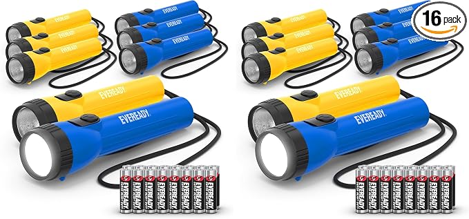 Eveready LED Flashlight Bright Reliable Flashlights for General Purpose, Great for Camping, Car, Emergency Storm Power Outage Handheld Flashlight (Batteries Included) (Pack of 16)