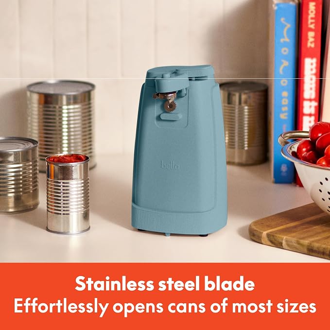 bella Electric Can Opener and Knife Sharpener, Removable Cutting Lever, Cord Storage, Stainless Steel Blade, Surf