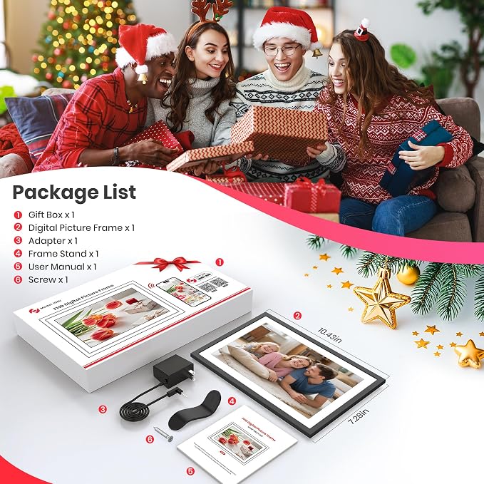Frameo 2K 64GB Digital Picture Frame WiFi 10.1" Electronic Photo Frame FHD 1920 x 1200 IPS Touch Screen Share Moments Remotely Anywhere Photo Gifts for Mother Dad Grandparents Christmas