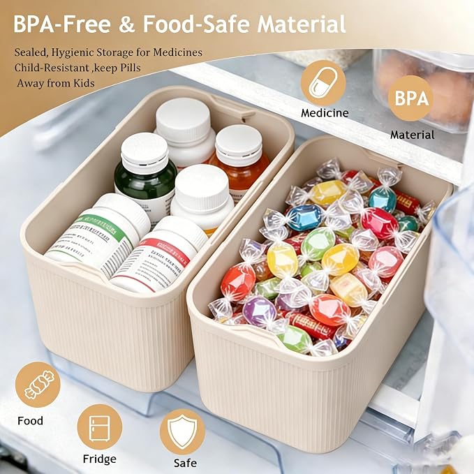 Lockable Storage Box with Code, Taller Lockable Storage Container for Medication, Food, Refrigerator Snack, Phone, Phone Jail Food-Safe BPA-Free Medicine Lock Box, Beige