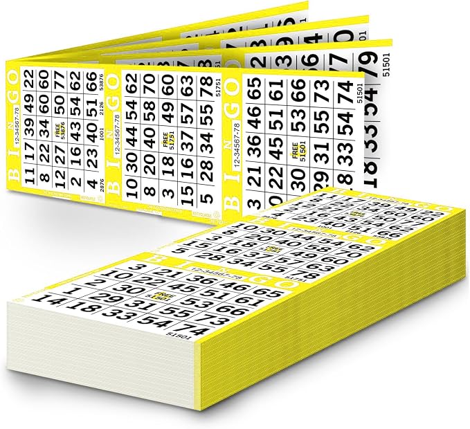 Bingo Paper Sheets – 3 Faces, 12" x 4" – Pack of 500 Disposable Bingo Cards – Recyclable Dauber Paper for Seniors, Adults & Community Events (Yellow)