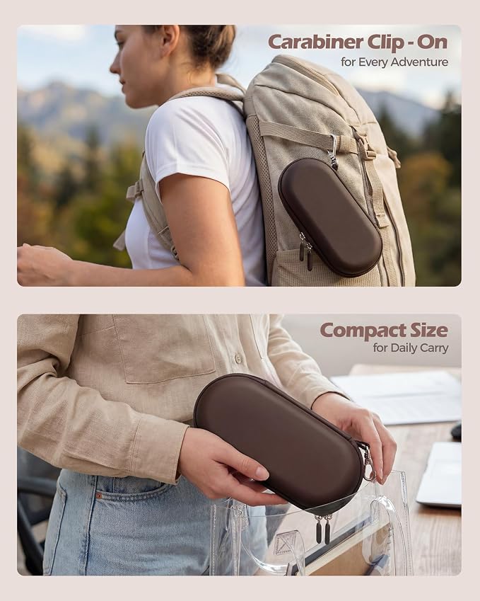 ProCase Hard Double Sunglasses Glasses Case for Men Women -Chocolate | Hard EVA Shell Shockproof Dual Eyeglass Case with Metal Hook Velvet Lining, Travel Zipper Organizer for Couple Gifts