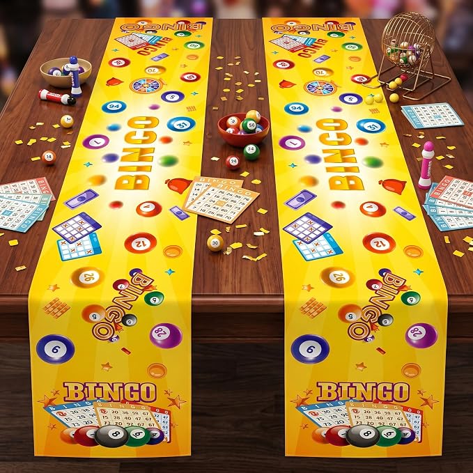 Bingo Theme Table Runner Decorations, 2 PCS Bingo Game Night Party Supplies for Bingo Champion Birthday Carnival Events Prize Class Gifts Tablecloth Table Cover