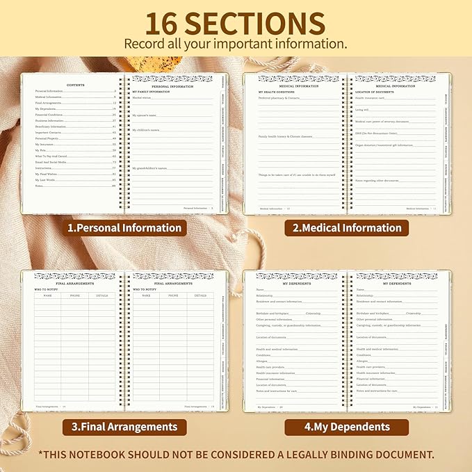 Peace of Mind Planner, Spiral End of Life Planner with Tabs for Senior, Guided Estate Planning Organizer for Final Arrangements & Important Affairs, 7.9"x10.6", Flower