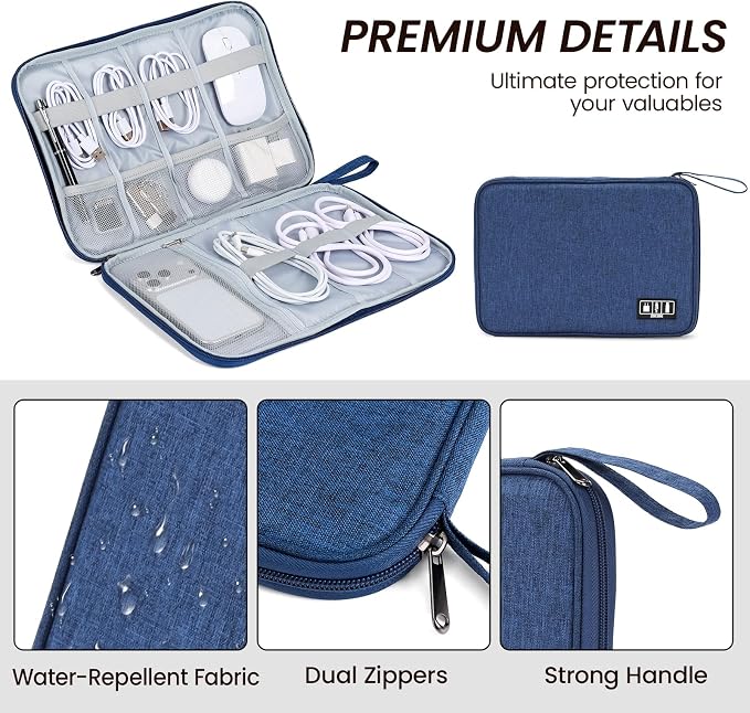 Electronic Organizer Travel Case, Slim Cable Accessories Pouch, Single Layer Tech Pouch & Cord Storage Bag for Chargers, Power Bank, SD Cards - Minimalist Travel Essentials