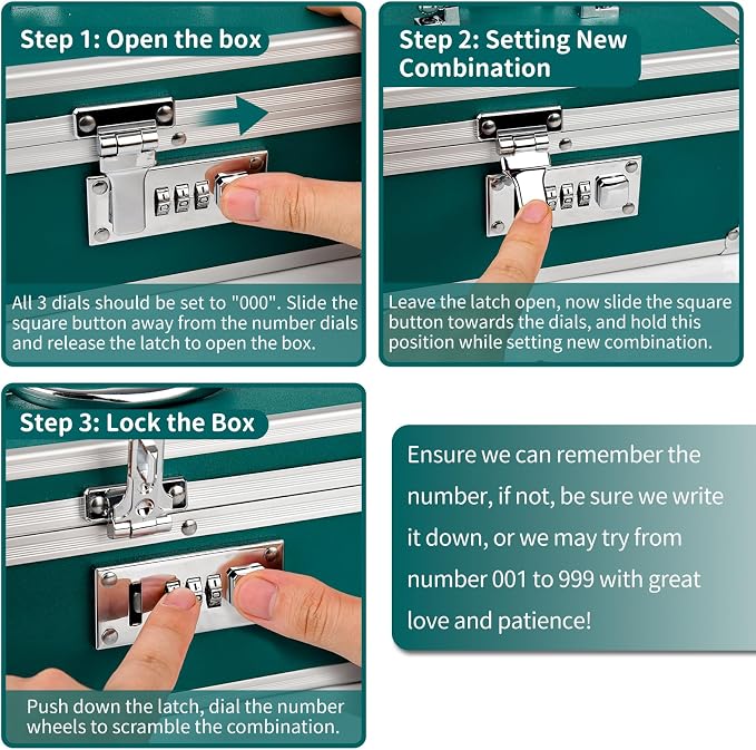 Medication Lock Box Aluminium Alloy Combination Lock for Home and Travel Medicine Lock Box,First Aid Safe Medication Storage Box,7.66''x 5.12''x 4.13'' (Green)