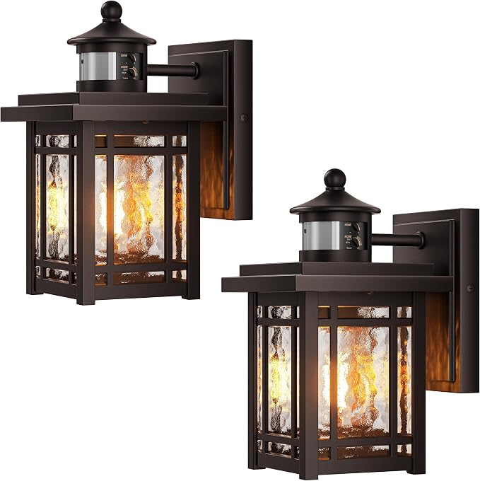 Gleamz Exterior Lighting Fixtures, Aluminum Motion Sensor Porch Light, Oil Rubbed Bronze Dusk to Dawn Outdoor Lighting, Waterroof Outdoor Porch Lights Wall Mount, Outside Wall Lights for House Garage