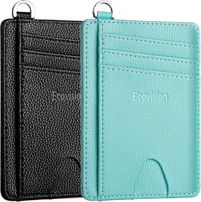 Slim Minimalist Front Pocket Wallet, RFID Blocking Credit Card Holder Wallet with Detachable D-Shackle for Men Women