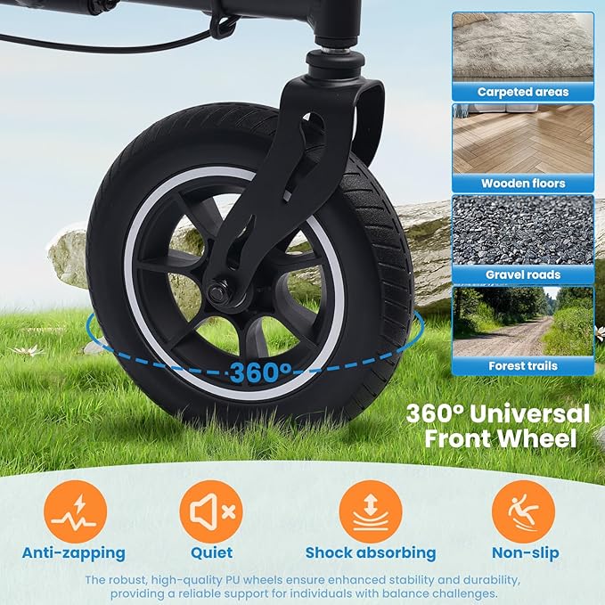 Rollator Walker for Seniors/Adults Foldable Rolling Walker with Seat 330 lbs Capacity 10 inch Wheels Hand Grips Adjustable Height Lightweight Aluminum Walker Removable Back Support 7210(Black)