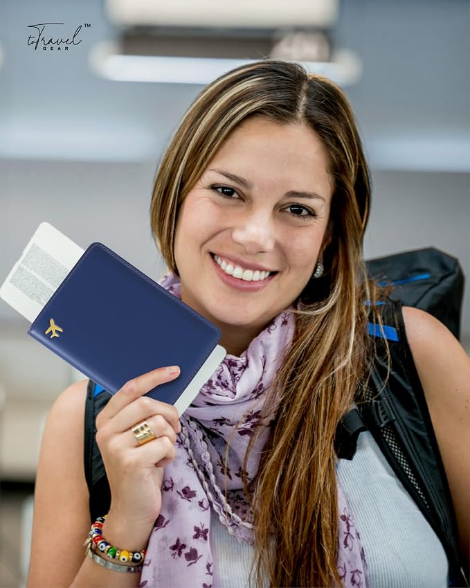 Passport Holder for Travel Essentials,RFID Blocking Passport Cover Case for Travel Accessories,Travel Wallet for Women Men (Navy Blue)