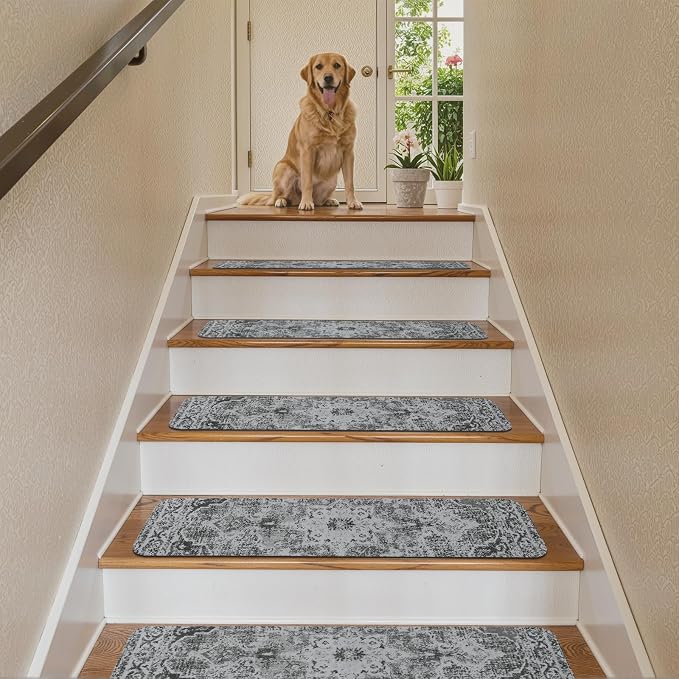 OJIA Stair Treads Non Slip Stair Runners for Wooden Steps Indoor 15PCS | 8"x30" Rubber Backing Carpet Stair Treads for Wood Stairs Staircase Step Treads for Kids & Dogs, Stair Covers Safety Mats