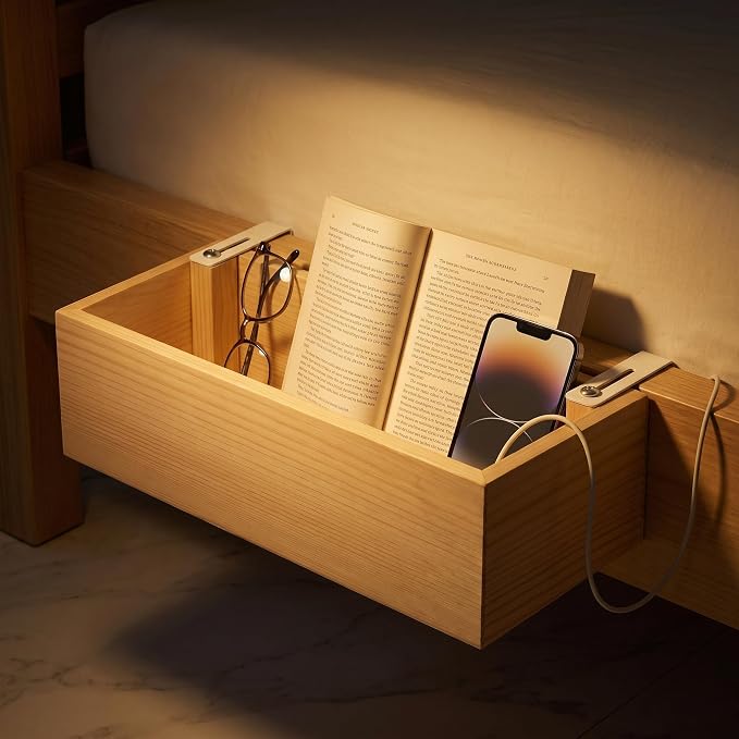 Bamboo Dorm Bedside Caddy Shelf for Bunk Bed | Dorm Bed College Dorm Room Essentials Bed Shelf Side Table Storage Decor for Teen Girl boys