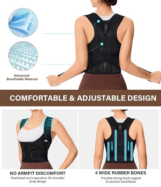 URSEXYLY Back Brace Posture Corrector for Women Breathable Posture Brace Adjustable Full Back Support Brace,Upper and Lower Back Pain Relief(Medium,Black)