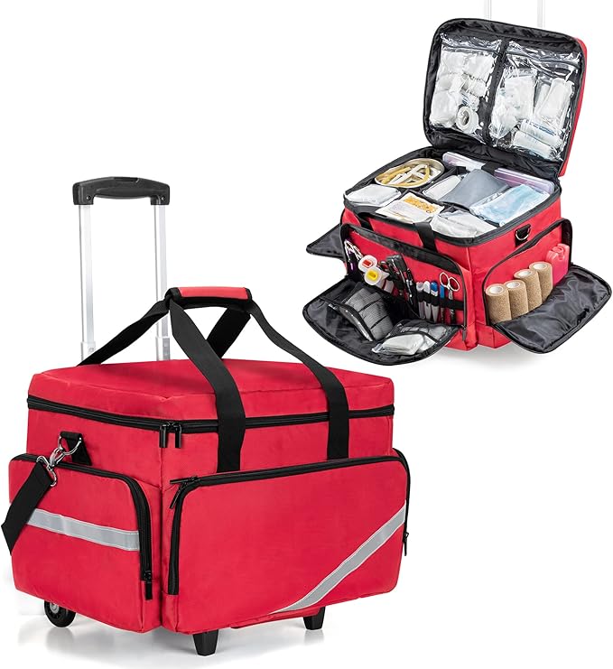 Trunab Rolling Medical Bag with Detachable Trolley, Nurse Responder Case | 15.6" laptop sleeve, Removable Dividers, Empty Bag for EMT/EMS/Doctors/Nurses