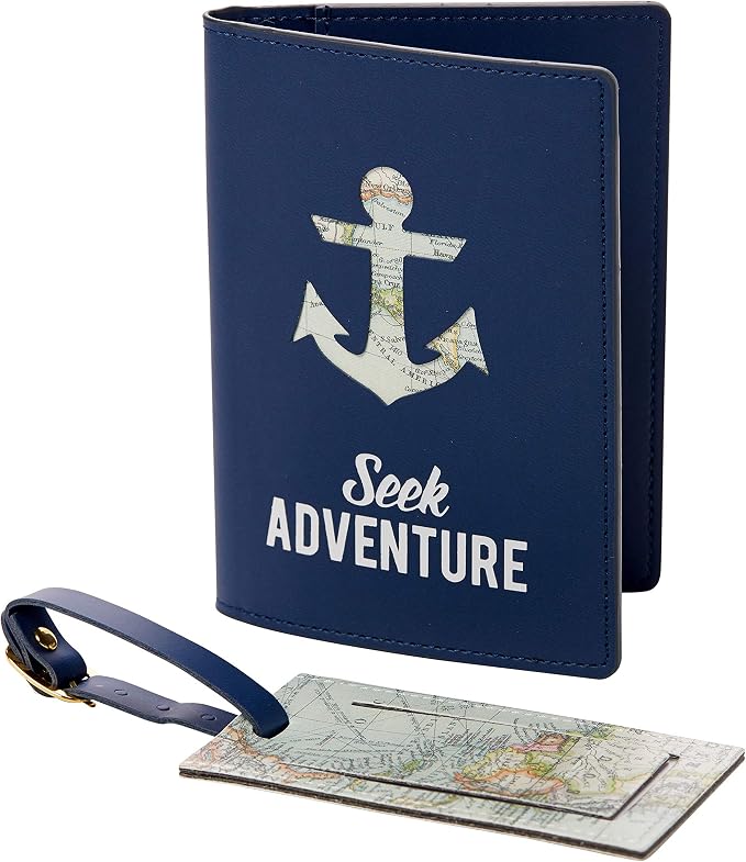 Eccolo Passport Cover Holder And Luggage Tag Set In Gift Box, “Seek Adventure”
