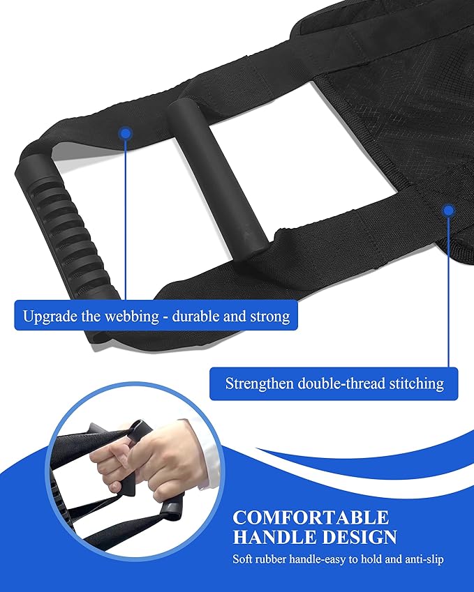 SPRING SEAON Transfer Sling - Essential Transfer Belt Lifting Strap for Elderly and Disabled with Mobility Aids- Lift Assist Gait Belts for Seniors for Home, Hospital, Nursing Care (Black)