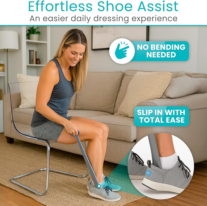 Vive Long Shoehorn for Seniors with Handle 23" | Sock Remover, Long Handled for Men & Women, Boot Shoe Helper and Sock Aid, Extra Reach, Patent-Pending Foldable
