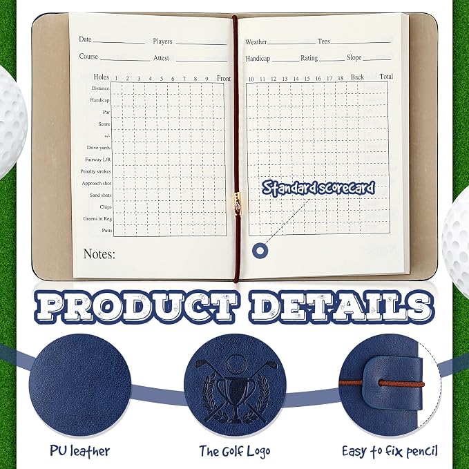 Yexiya Golf Scorecard Book with Pencil, Leather Golf Journal Scorecard Holder Accessories Notebook Log Pocket Score Cart Book Gift for Men Golfers, Sports and Outdoor Club Accessories