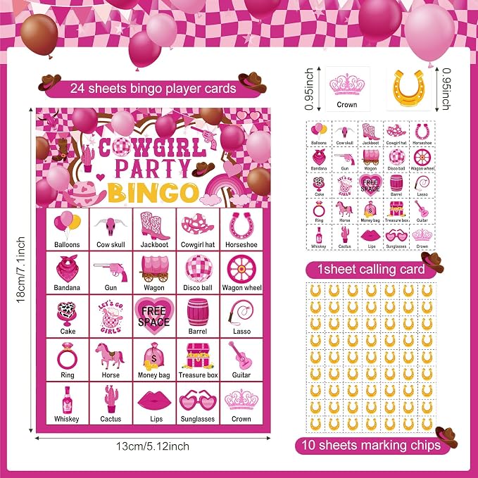Liliful 35 Pcs Western Bingo Cards 24 Players Bingo Games Wild West Party Games for Kids Boys Girls Adults Family Classroom Activity Birthday Baby Shower Party Favors Supplies (Cowgirl)