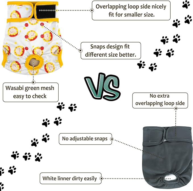 Female Dog Diapers - Premium Reusable Diapers for Doggie in Heat - Highly Absorbent for Pet Incontinence with Adjustable Snaps Rabbit, M